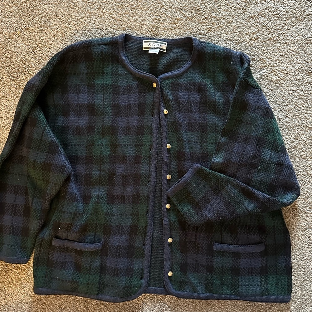 Kobe Women's Black and Green Checkered Cardigan